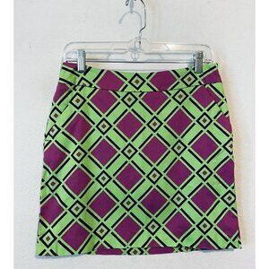 Loudmouth Ladies Skort Womens 4 Green Purple Geometric Skirt Golf Cotton Stretch